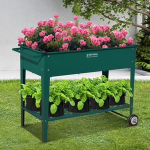 Raised Garden Bed Wheeled Stand Wallaroo Galvanised Steel 109cm x 51cm x 80cm - Green